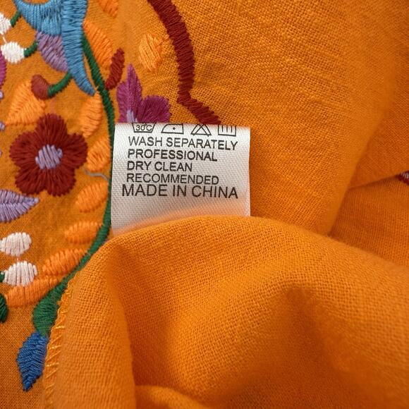 Yzxdorwj Peasant Blouse L Orange Mexican Boho Embroidery Artisan Boxy Dopamine - Picture 7 of 7